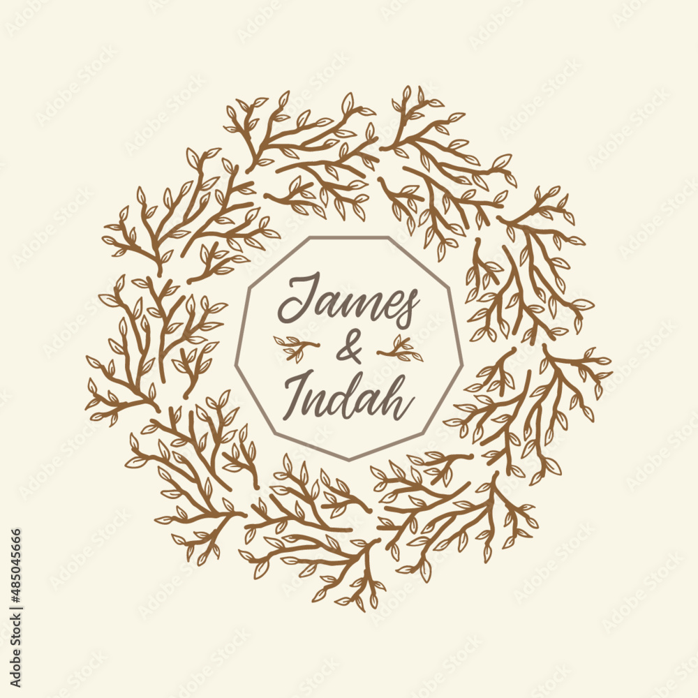 hand drawn leaf floral mandala design for wedding invitation