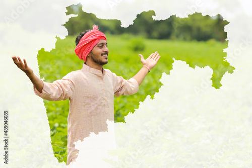 Map of Maharashtra shows farmer portrait white gradient background, Indian agriculture, Kisan diwas concept photo