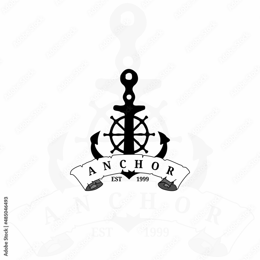 anchor, logo, vector, illustration, design, water, adventure, equipment, linear, vacation, outline, logotype, iron, pirate, cruise, harbor, graphic, travel, classic, stamp, compass