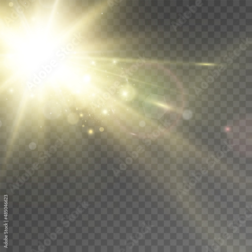 Glow isolated white light effect set, lens flare, explosion, glitter, line, sun flash and stars. Abstract special effect element design. Shine ray with lightning 