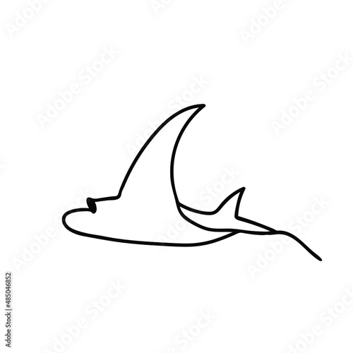 Vector simple illustration with Stingray on white isolated background.Ocean,Summer underwater animal hand drawn in doodle style.Design for postcards,stickers,packages,social media,web,coloring.