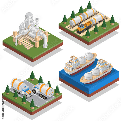 Transportation of oil and gas. Isometric. Isolated on white background. Vector illustration.