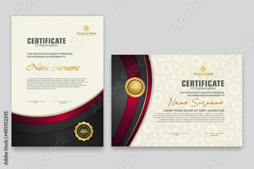 Certificate template with luxury badge and elegance modern pattern background. for appreciation, achievements, award, business, and education needs. vector illustration
