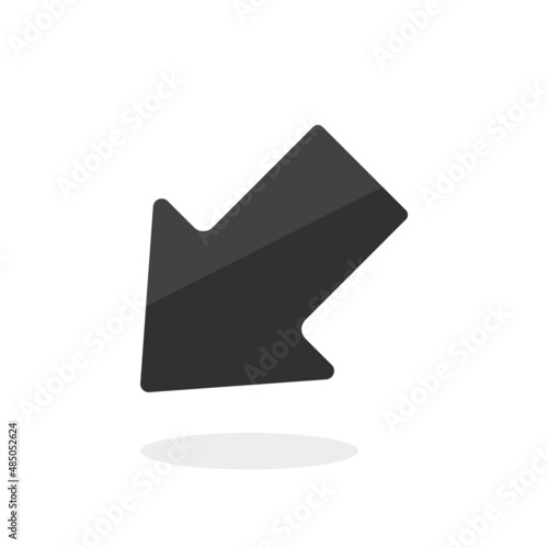 左斜め下の方向を指す浮かんでいる黒い矢印のアイコン - 左下・南西・斜め下の素材