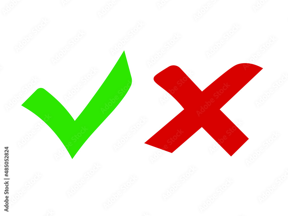Check mark, checklist icon vector. Yes or No icon vector. Tick and cross signs. Green check mark OK and red wrong X icons. Check mark, checklist icon vector. Yes or No icon vector. Tick and cross signs. Green check mark OK and red wrong X icons.