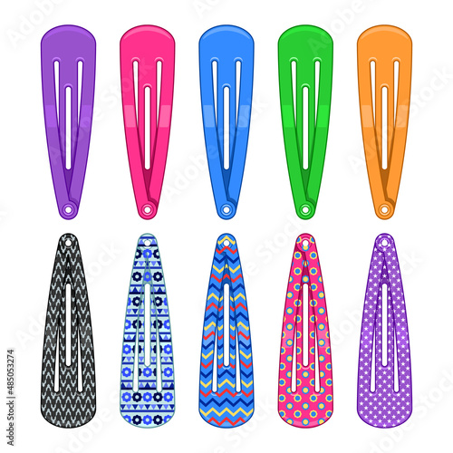 set colors snap barrettes isolated white background