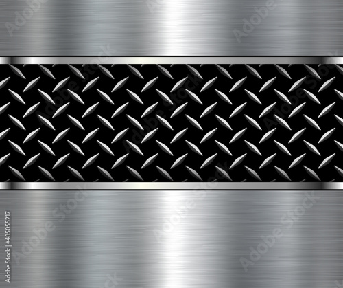 Silver brushed metal texture with diamond metallic pattern, lustrous and shiny polished steel plate vector illustration.