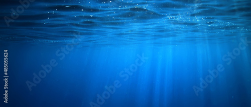 Panel kuchenny z motywem ocean underwater rays of light background, under blue water sunlight