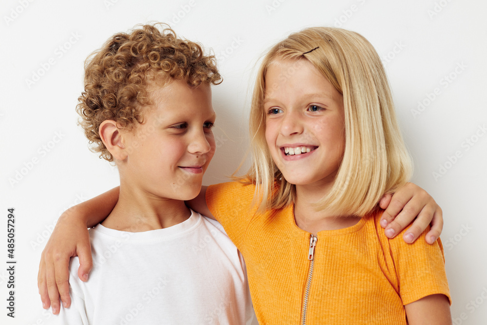 two joyful children Friendship together posing emotions lifestyle unaltered two joyful children Friendship together posing emotions lifestyle unaltered