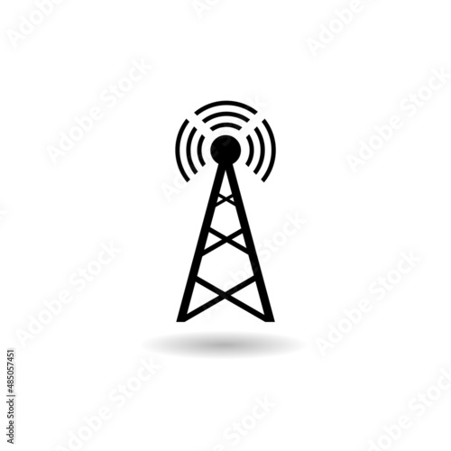Photo Black radio antenna icon with shadow
