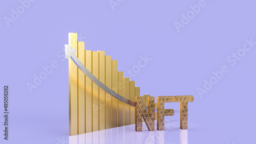 The  gold nft text and  chart  for  cryptocurrency or business concept 3d rendering