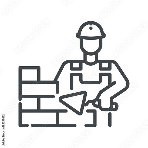Bricklayer with trowel line icon isolated on white transparent background