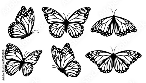 Fotografie, Obraz Monarch butterfly silhouettes collection, vector illustration isolated on white