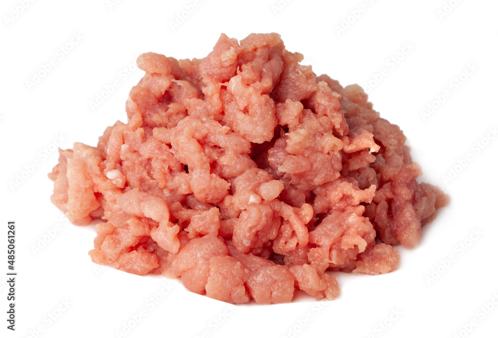 Fresh raw minced meat on white isolated background. Pork and beef minced meat Fresh raw minced meat on white isolated background. Pork and beef minced meat
