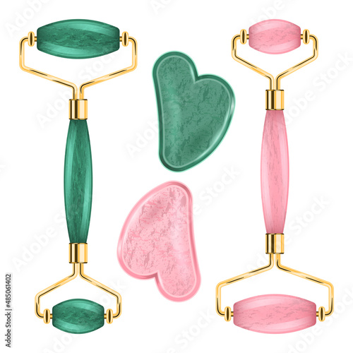 set gua sha massage tools realistic  isolated white background
