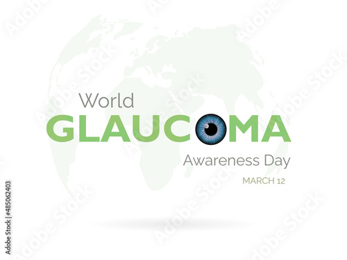 World glaucoma day,March 12 with blue eye on green world map and white background.