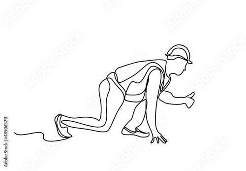 a civil engineer checks the ground and approves the blueprint project