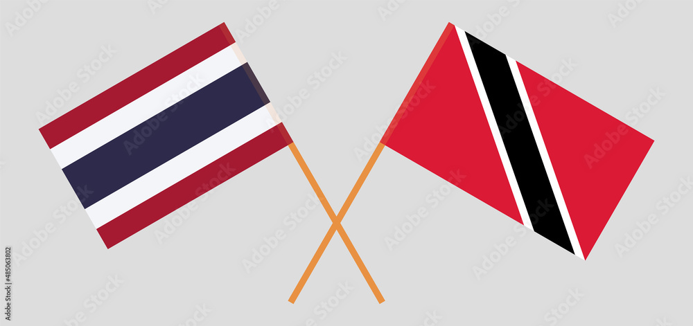 Crossed flags of Thailand and Trinidad and Tobago. Official colors. Correct proportion Crossed flags of Thailand and Trinidad and Tobago. Official colors. Correct proportion