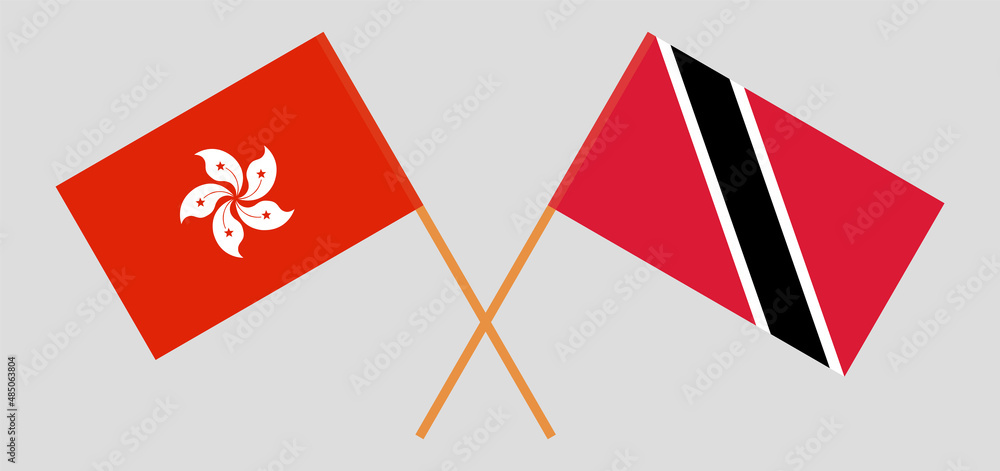 Fototapeta premium Crossed flags of Hong Kong and Trinidad and Tobago. Official colors. Correct proportion