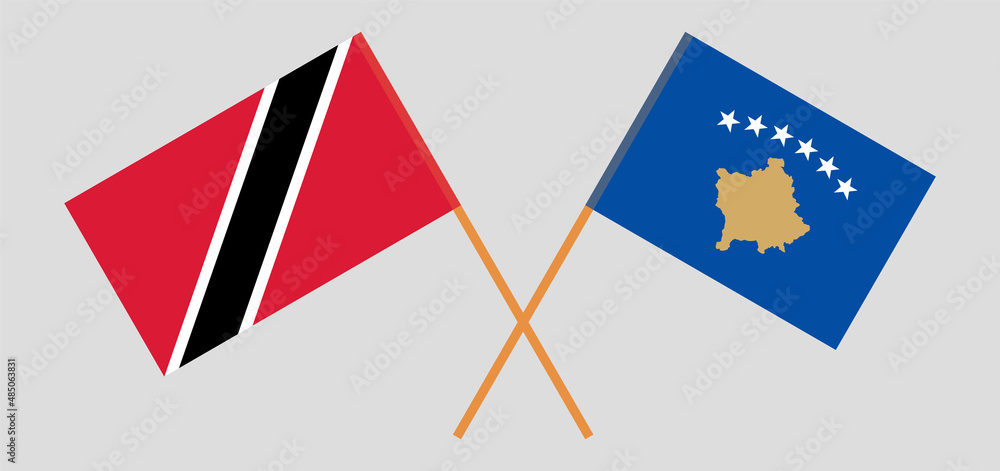Crossed flags of Trinidad and Tobago and Kosovo. Official colors. Correct proportion Crossed flags of Trinidad and Tobago and Kosovo. Official colors. Correct proportion