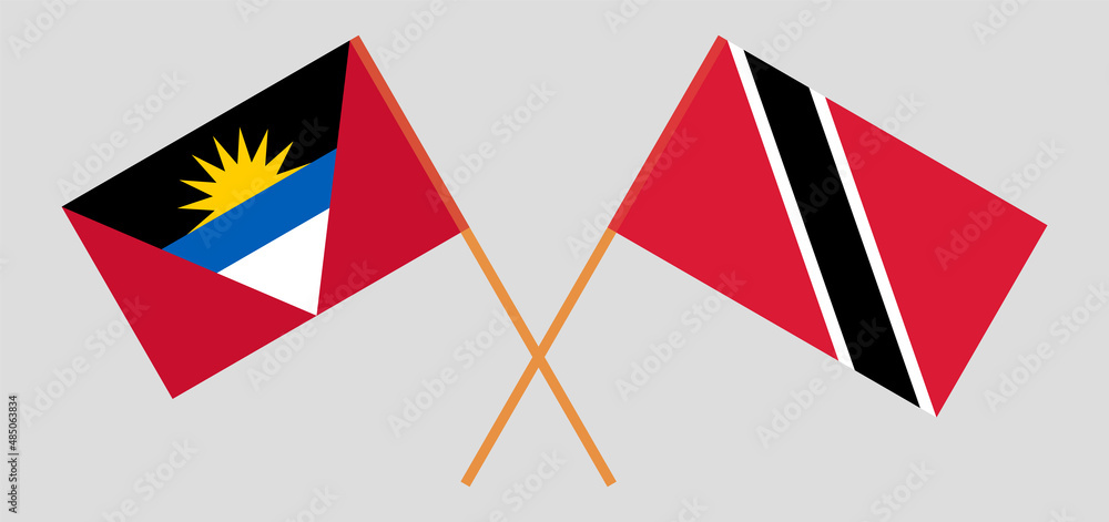 Crossed flags of Antigua and Barbuda and Trinidad and Tobago. Official colors. Correct proportion Crossed flags of Antigua and Barbuda and Trinidad and Tobago. Official colors. Correct proportion