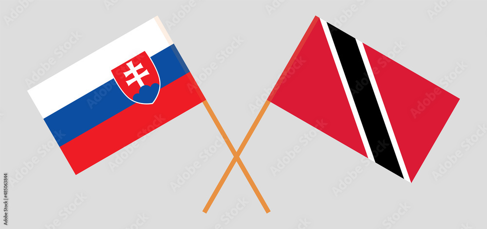 Crossed flags of Slovakia and Trinidad and Tobago. Official colors. Correct proportion