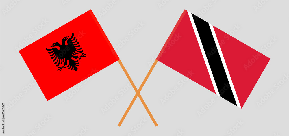 Crossed flags of Albania and Trinidad and Tobago. Official colors. Correct proportion Crossed flags of Albania and Trinidad and Tobago. Official colors. Correct proportion