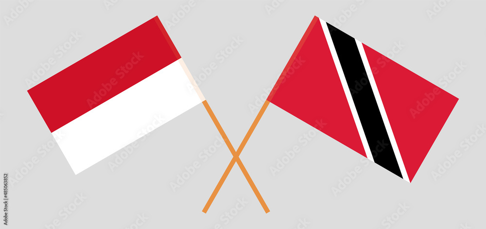 Crossed flags of Indonesia and Trinidad and Tobago. Official colors. Correct proportion Crossed flags of Indonesia and Trinidad and Tobago. Official colors. Correct proportion