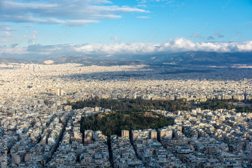 Greece Athens in the morning, city view from above, cityscape,