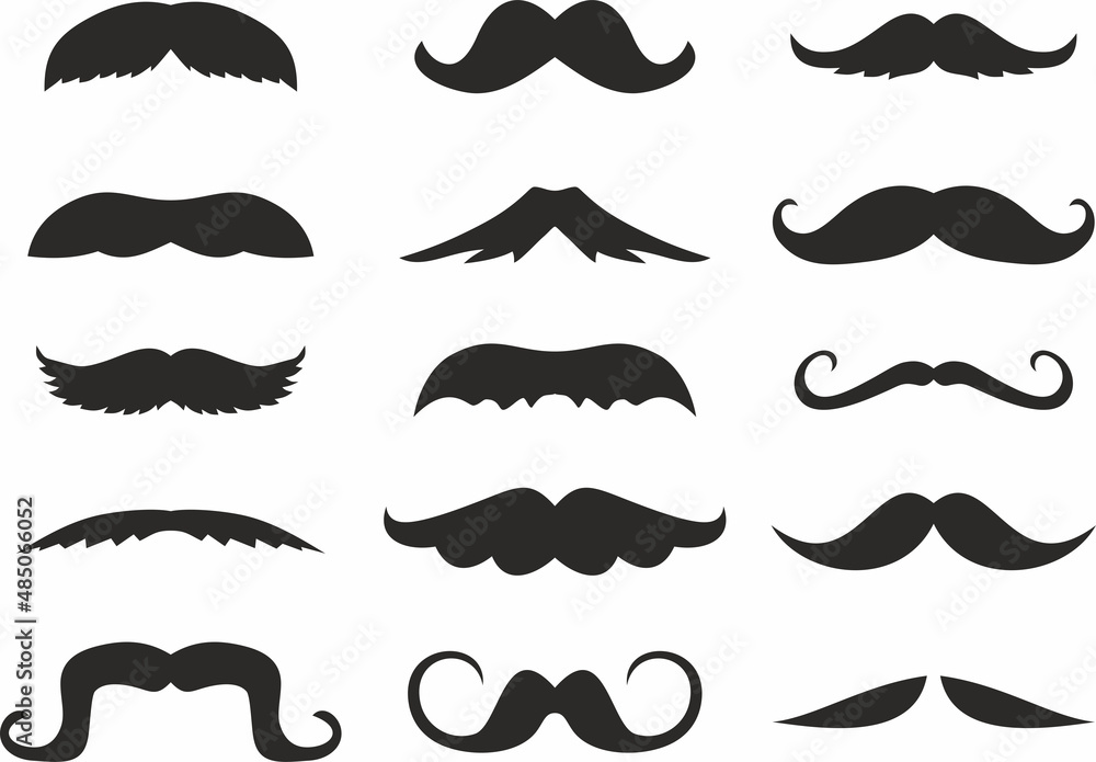 Vector monochrome set of various male mustaches. Overhead facial hair.
Vector monochrome set of various male mustaches. Overhead facial hair.