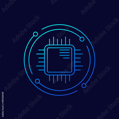 chip or microchip line vector icon
