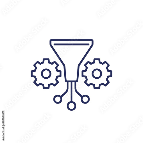 Data filtering line icon with gears