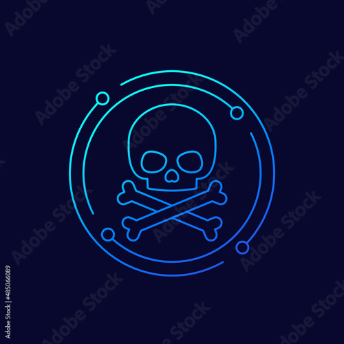 danger icon, skull and bones linear vector