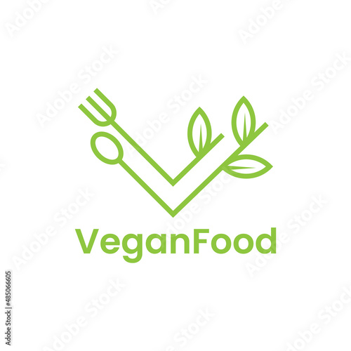 letter v vegan food logo design