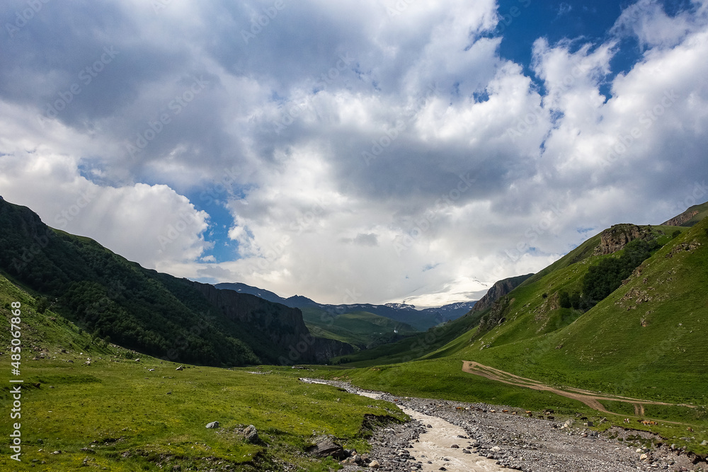 Fototapeta premium The high-mountain road to the tract of Jily-Su. Caucasus. Kabardino-Balkaria. Russia.