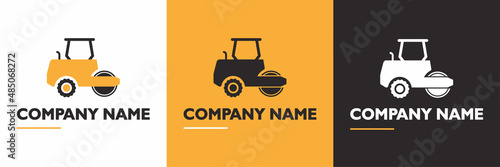 Road roller logo design. Steamroller icons in different style. Heavy machinery. Flat vector illustration.