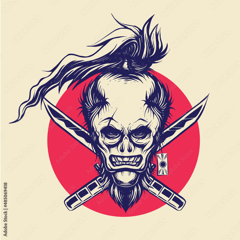 vector caracter skull samurai