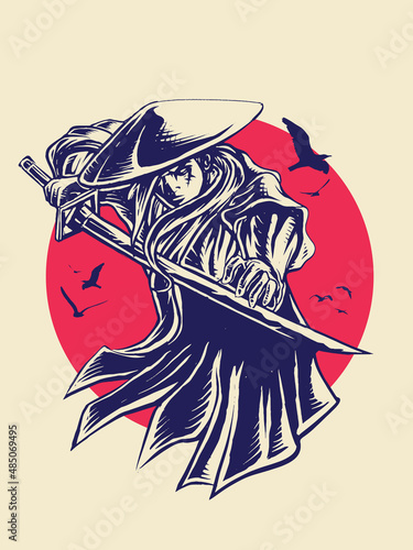 vector caracter samurai katana