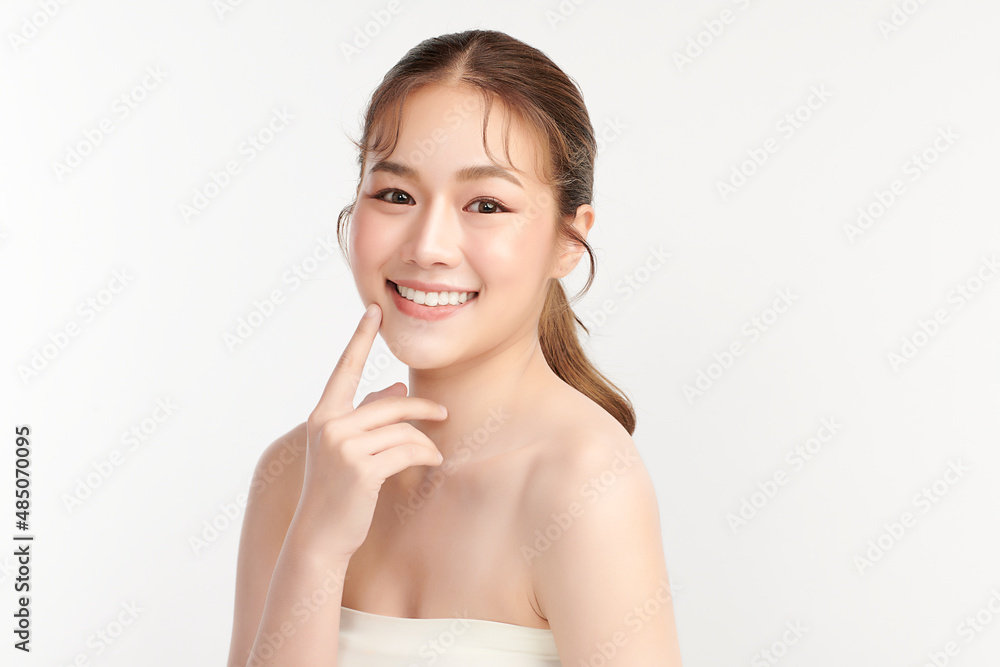 Beautiful young asian woman with clean fresh skin on white background, Face care, Facial treatment, Cosmetology, beauty and spa, Asian women portrait.