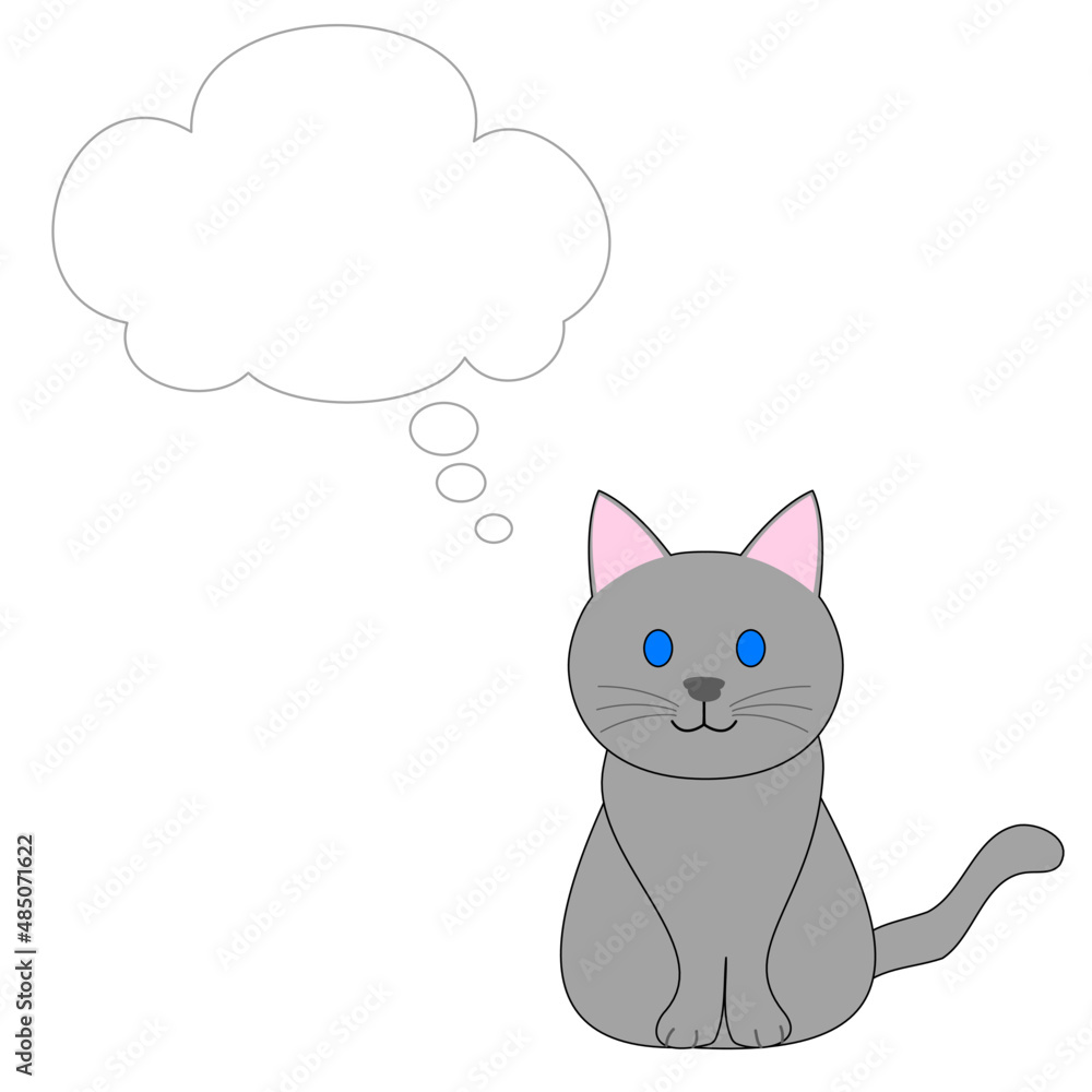 A gray stray cat with a thought bubble A gray stray cat with a thought bubble