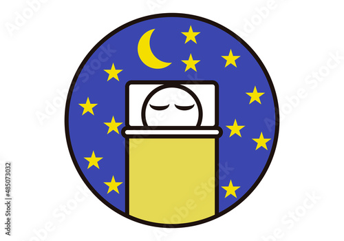 Icono de persona durmiendo con el cielo nocturno alrededor. 