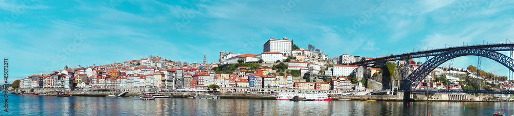 Panoramic photo the Porto, Portugal Old City Skyline on the Douro River