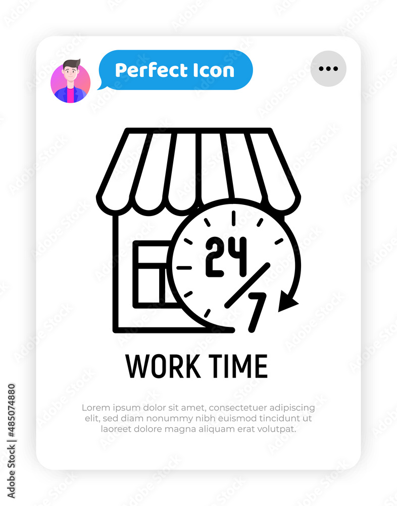 Naklejka premium Work time, opening hours for shop thin line icon. Modern vector illustration.