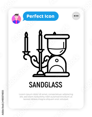 Hourglass with candelabrum thin line icon. Modern vector illustration.