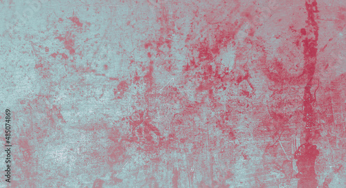 Blue red grunge surface. Retro grainy wallpaper. Weathered stains wall. Distressed grunge texture of metal. Vintage old © Yasna