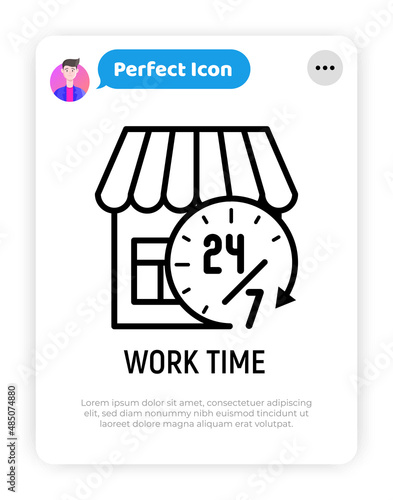Work time, opening hours for shop thin line icon. Modern vector illustration.