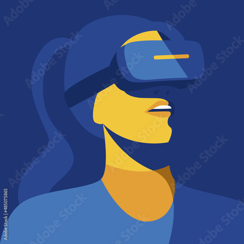 Profile picture man using virtual reality headset. Metaverse digital cyber world technology vector illustration