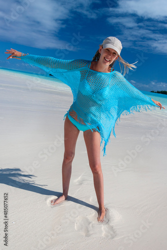 Luxury vacation at a tropical lagoon on Tapuaetai (One Foot Island) in Aitutaki Lagoon in the Cook Islands in the South Pacific. photo