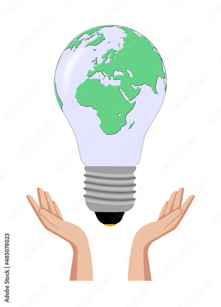 A 3D rendered illustration of the planet in a lightbulb comparing the fragility of the world with a lightbulb. A 3D rendered illustration of the planet in a lightbulb comparing the fragility of the world with a lightbulb.