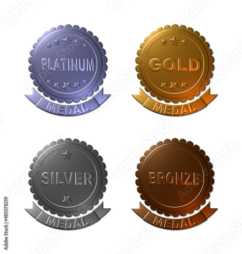 Canvastavla A set of four 3D membership medals in Platinum, Gold, Silver and Bronze, isolated on white